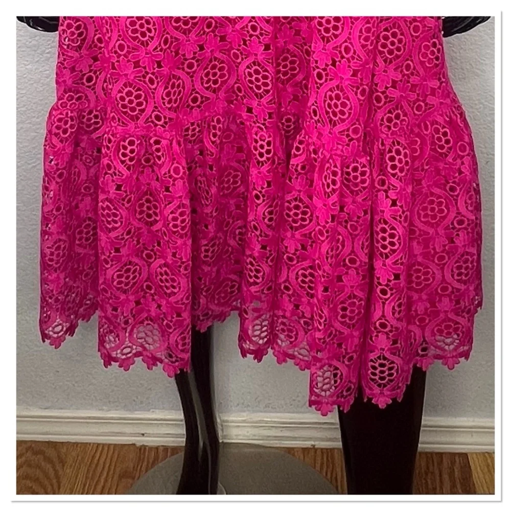 Kate Spade Magenta Scallop Lace Midi Dress Size 2 Lace Cap Sleeves